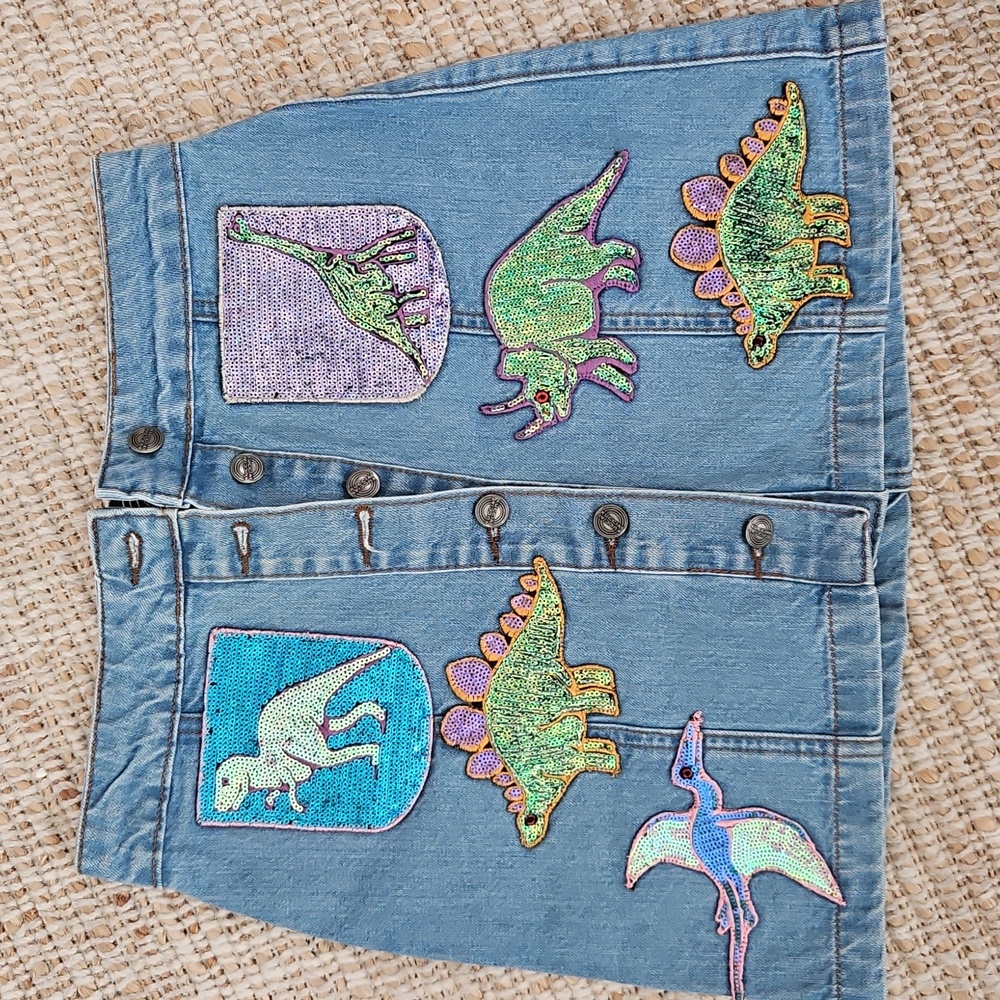 Denim Skirt with Dinosaur Patches